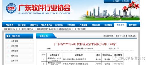 廣東省2020年4月軟件企業(yè) 產(chǎn)品評估通過名單結果公示